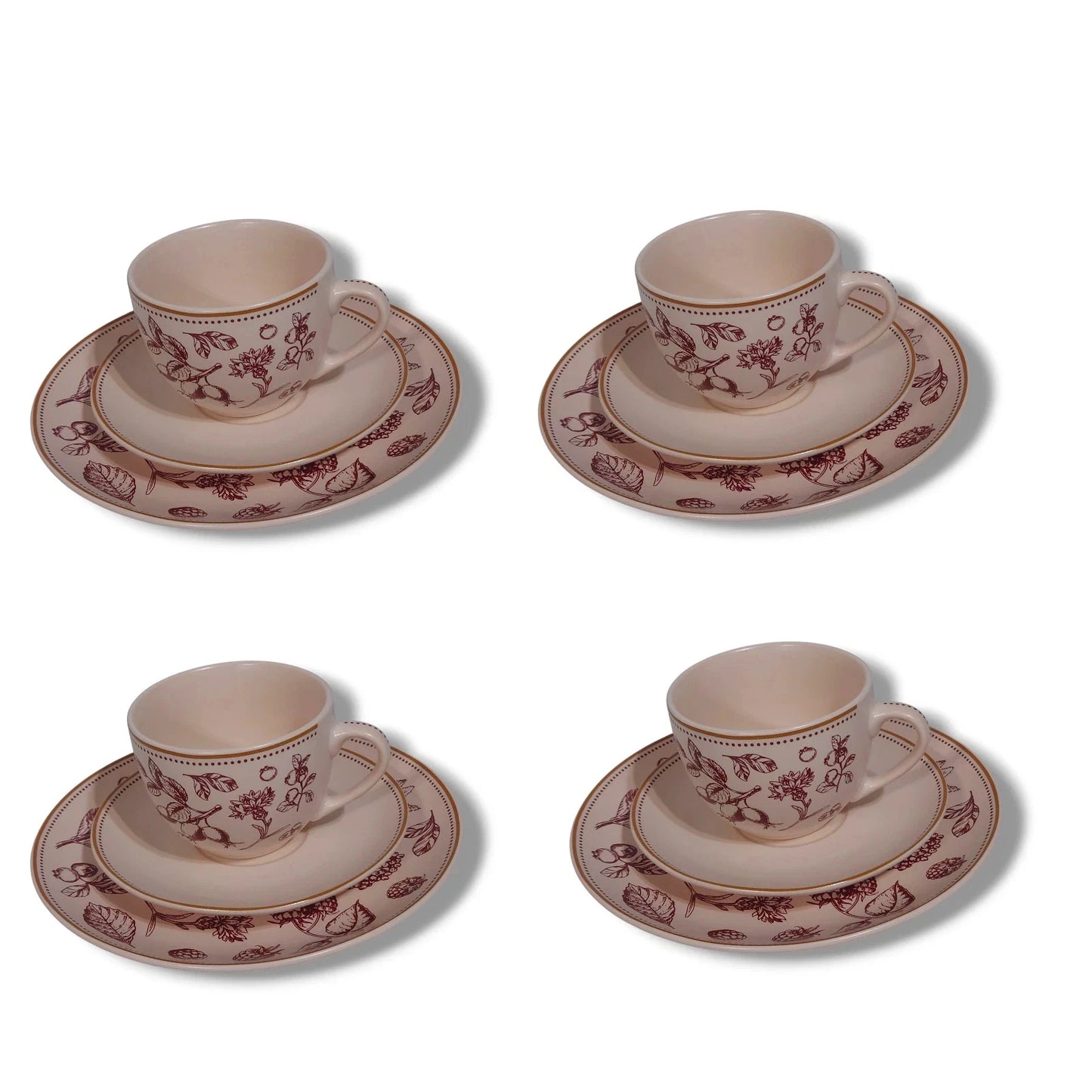 12tlg Kaffeeservice Rubin Garten Teller Untertasse und Tasse