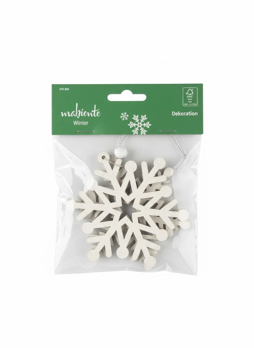 Holz Schneeflocke Anhänger Set Deko Weiß Glitzer Christbaumschmuck Deko