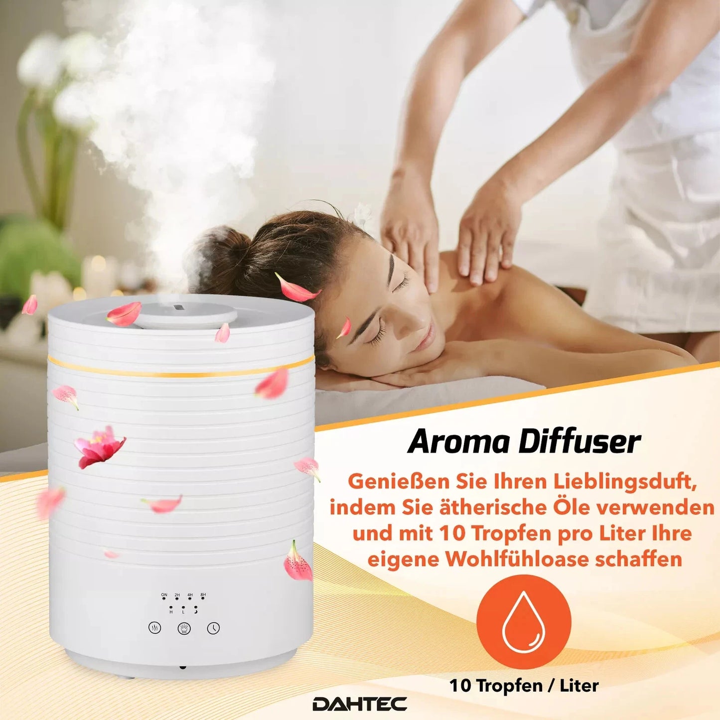 DAHTEC 2,7L Luftbefeuchter Ultraschall Aroma Diffuser Duftöl Timer LED
