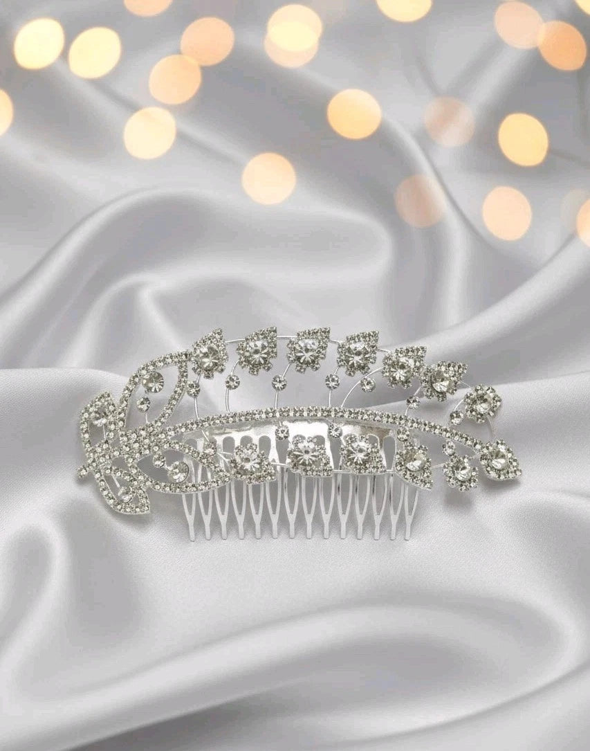 Elegantes Haarschmuck kamm Strass Blatt Silberfarben Modeschmuck Accessoire s#23