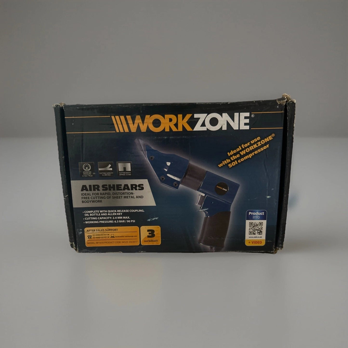 B-Ware Druckluft Blechschere Workzone – 2,4mm Schnitt, GS geprüft, Kurvenschnitt