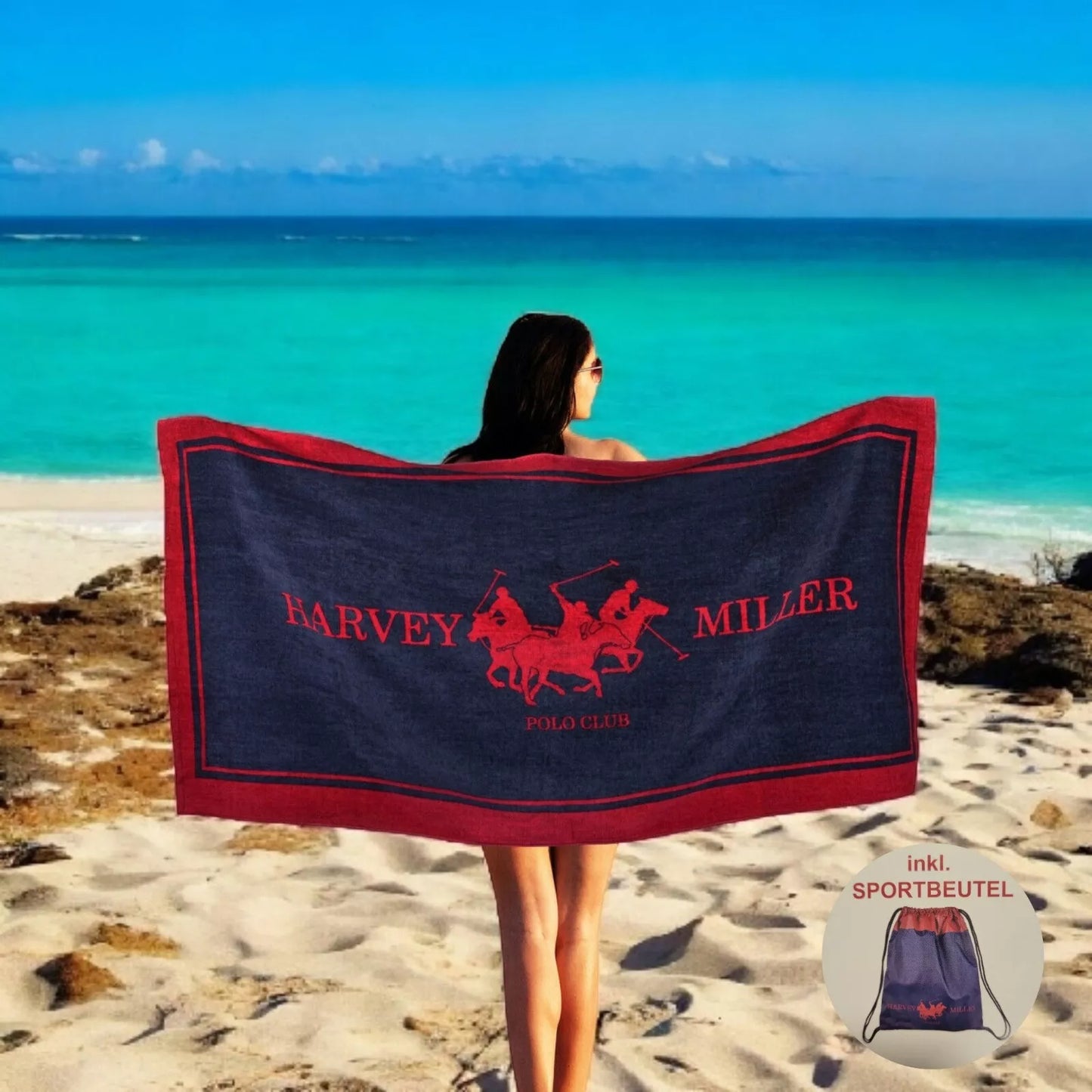 Harvey Miller Polo Club 140 x 70 Strandtuch inkl. Sportbeutel