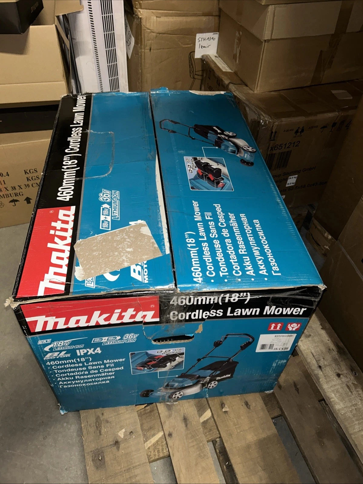 B-Ware Makita DLM463PT2 LXT Akku-Rasenmäher blau/schwarz 2x 18V 60 Liter Fangvolumen UVP:726€