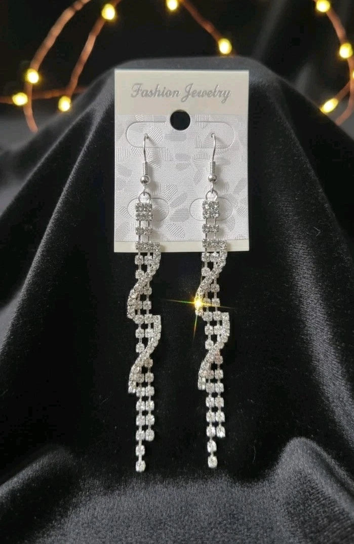 Lange Strass Hängeohrringe Silberfarben Geschwungen Modeschmuck Ohrringe s#33