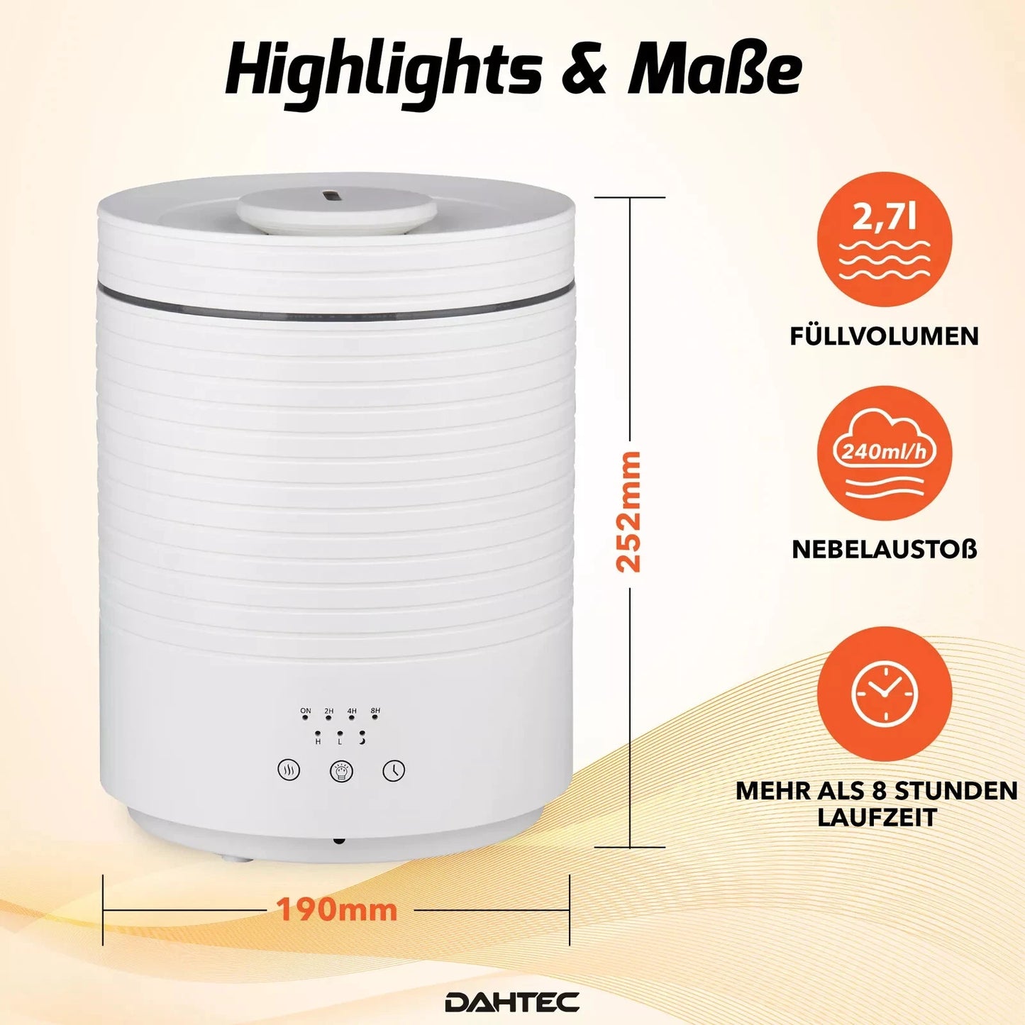 DAHTEC 2,7L Luftbefeuchter Ultraschall Aroma Diffuser Duftöl Timer LED