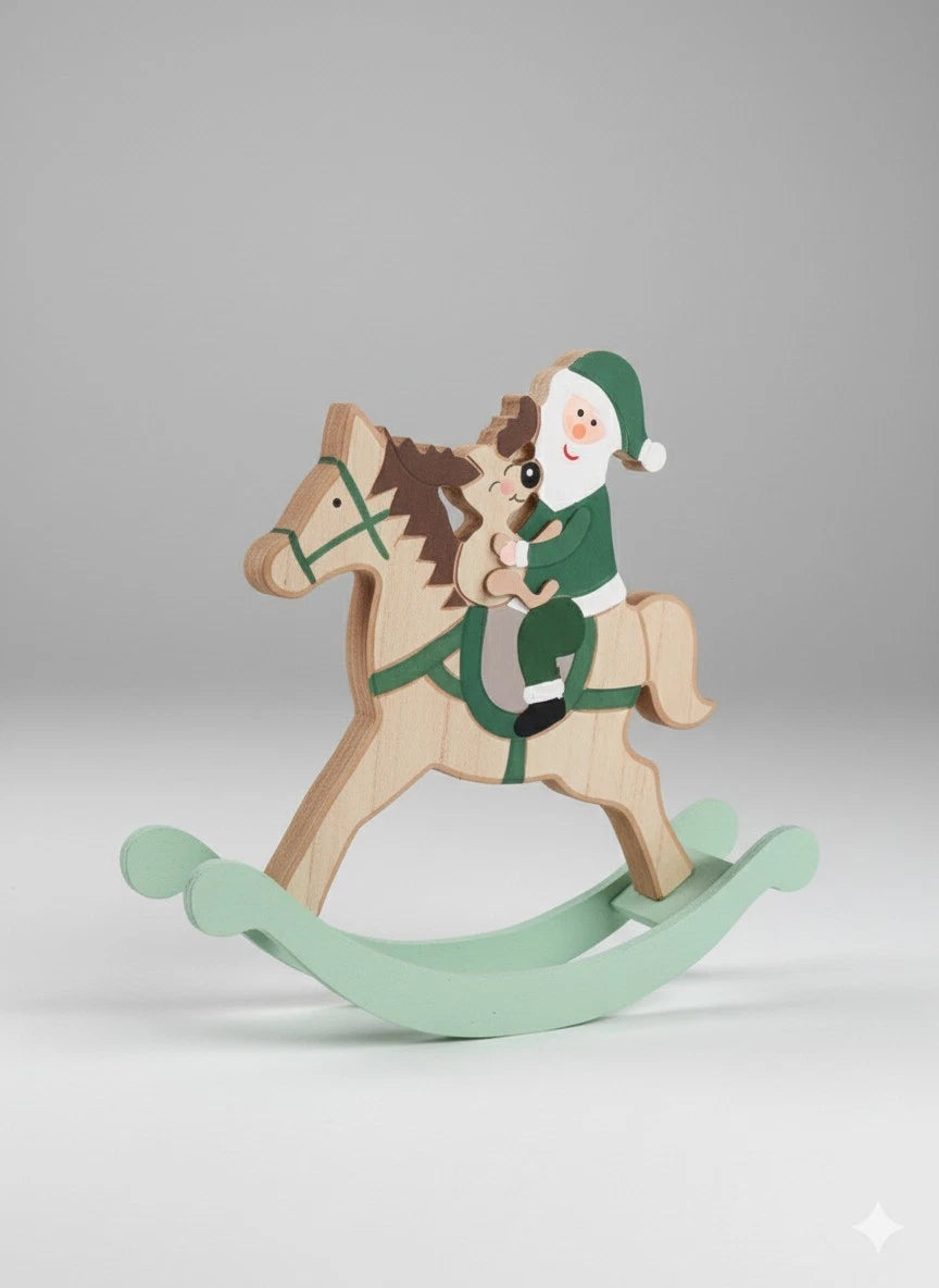 Tischdeko Holz Weihnactsmann Rentier Schaukelpferd Advent Figur Deko