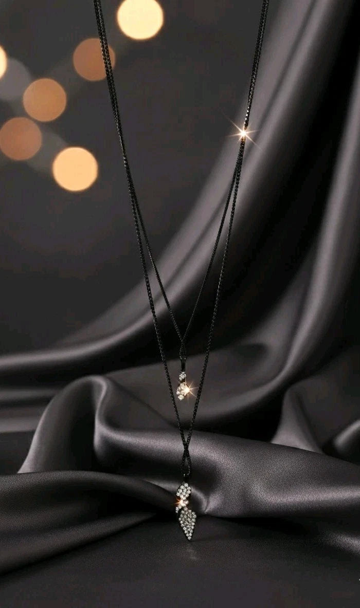 Damen Statement Kette Lang Schwarz mit Strass Anhänger Casual & Abend s#6901