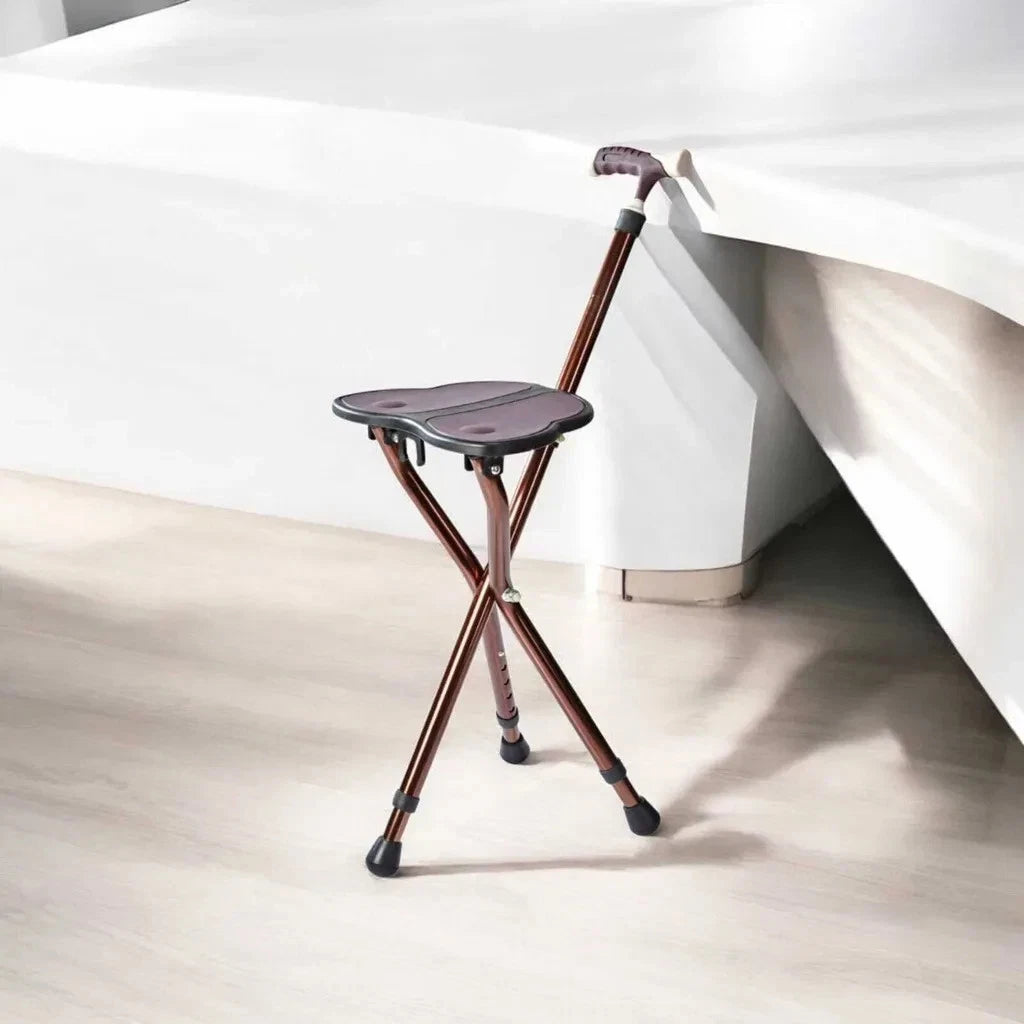 Gehstock mit Sitz Fläche Spazierstock Stuhl klappbar höhenverstellbar Aluminium