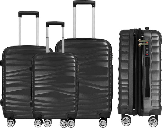 DMS 3tlg. Trolley Hartschalenkofferset BK-3002 Schwarz
