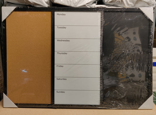 Restposten B-Ware 3in1 Kombitafel Kreidetafel Whiteboard Kork Pinnwand Memoboard 90 x 60 x 1,5 cm