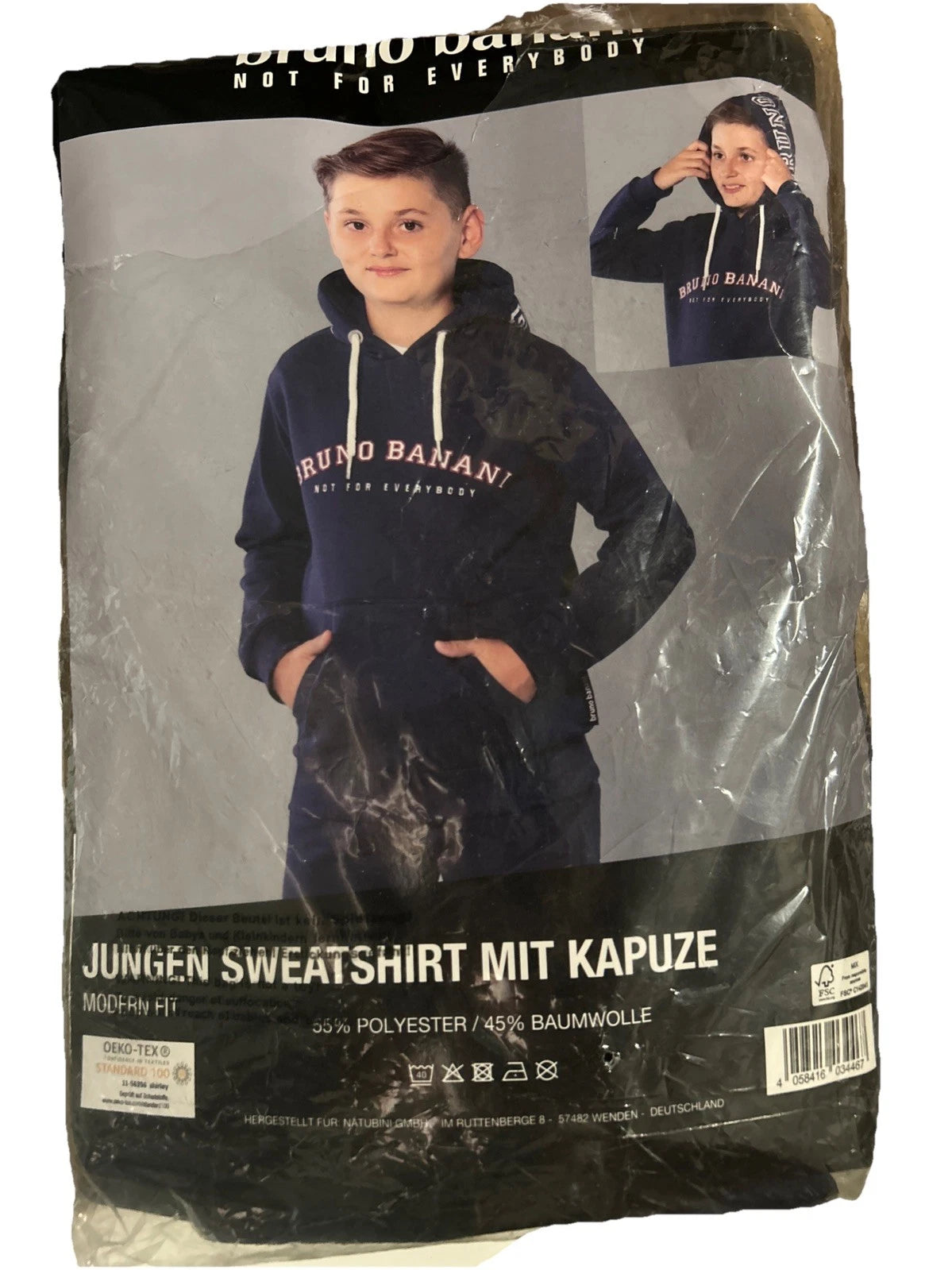 Bruno Banani Sweatshirt Kapuze Jungen Größe 164 blau Modern Fit