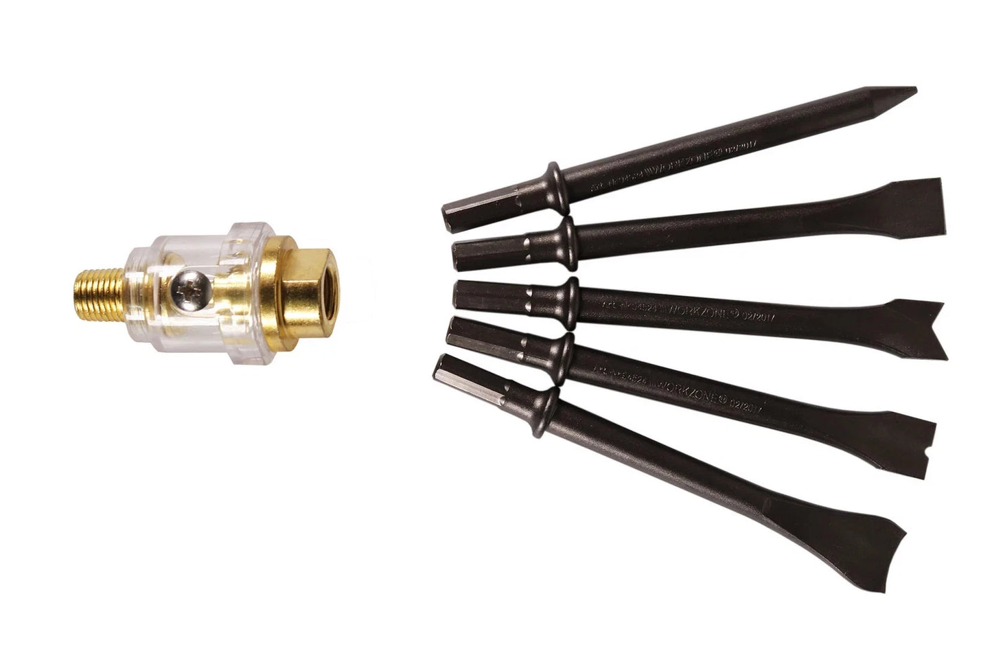 B-Ware Druckluft - Meißelhammer mit 5-teiligem Meißelsatz im WorkZone Koffer + Nebelöl