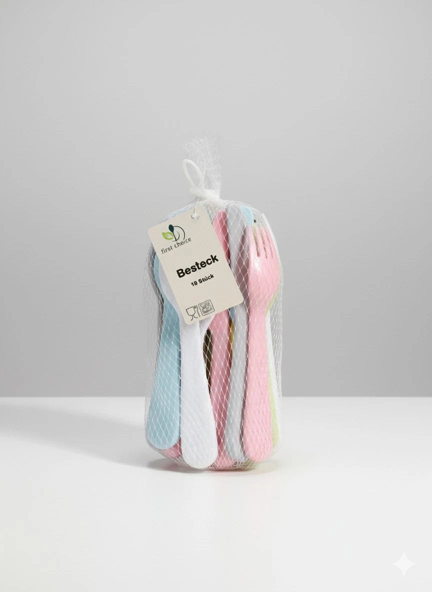 first choice Mehrweg-Besteck-Set - 18 Teile - Ideal für Camping & Picknick