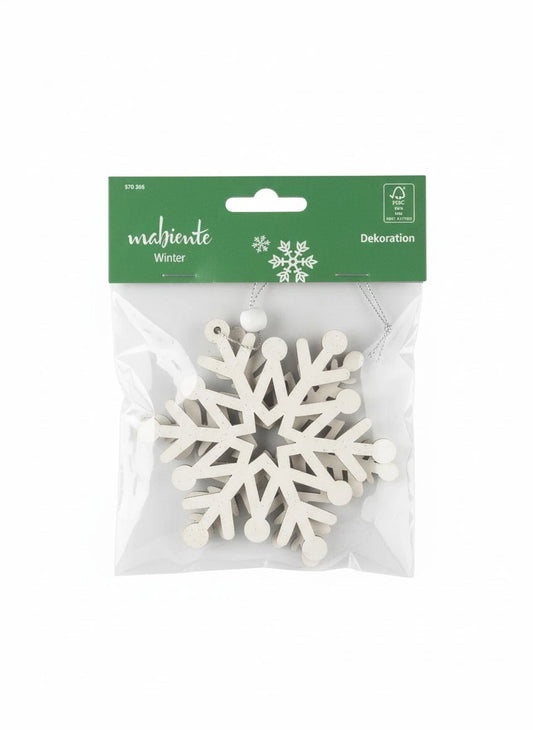 Holz Schneeflocke Anhänger Set Deko Weiß Glitzer Christbaumschmuck Deko