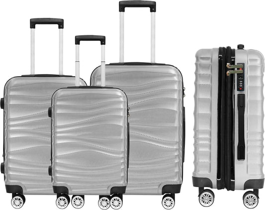 DMS Trolley Hartschalenkofferset Reisekofferset 3-Teilig 4 Rollen BK-3002 Silber