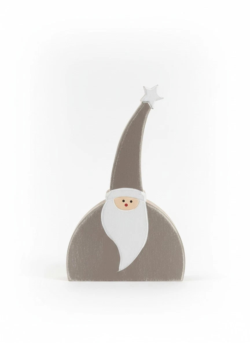 Holz Wichtel Weihnachtsmann Deko Stehend Stern Grau Weihnachten 16 cm