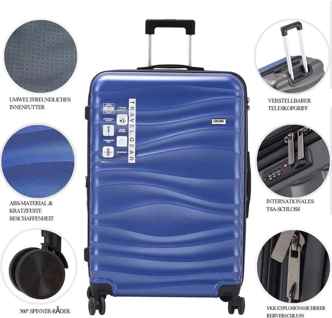 DMS RK-6700CB 7-teiliges Hartschalen-Kofferset Kobaltblau Reisekoffer Trolley