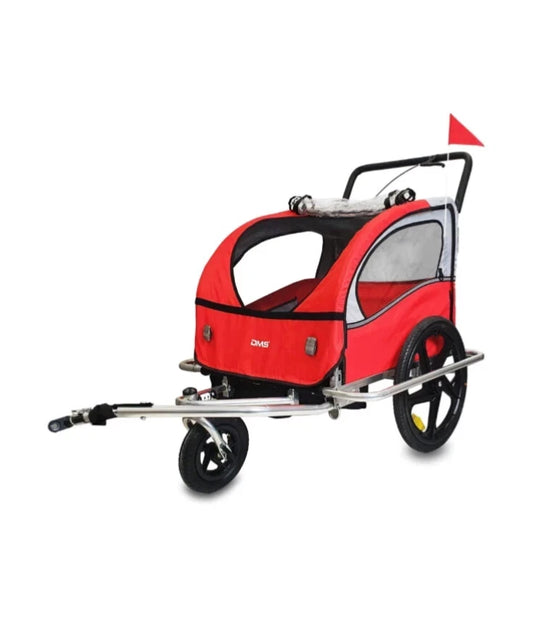 DMS® Fahrradanhänger 2in1 Kinderanhänger Fahrrad Anhänger Jogger Radanhänger Rot