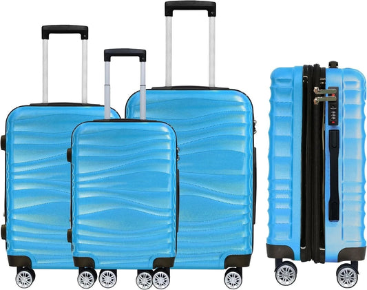 DMS Trolley Hartschalenkofferset Reisekofferset 3-Teilig 4 Rollen BK-3002 Blau