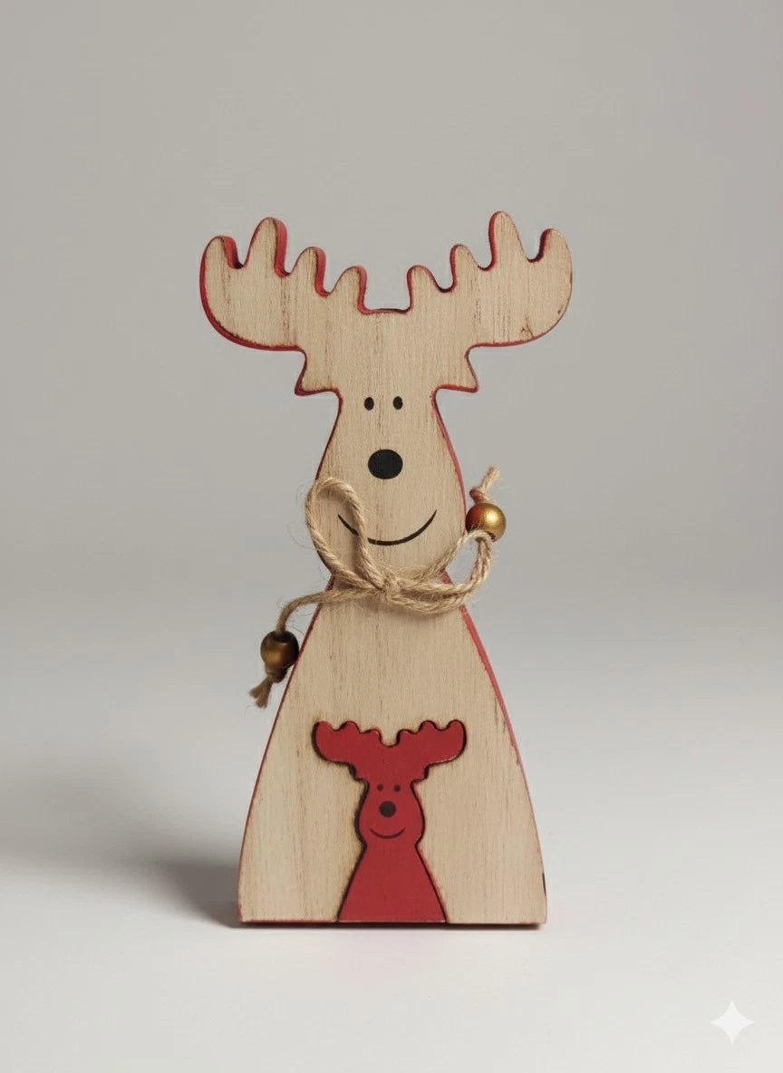 Tischdeko Holz Rentier Holzfigur Figur Weihnachten Advent Perlband