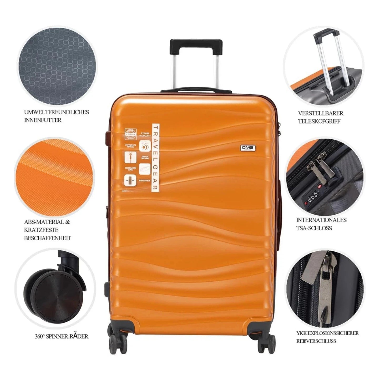 Hartschalenkofferset 7tlg Orange Koffer Reisekoffer Trolley RK-367000 DMS – Neu