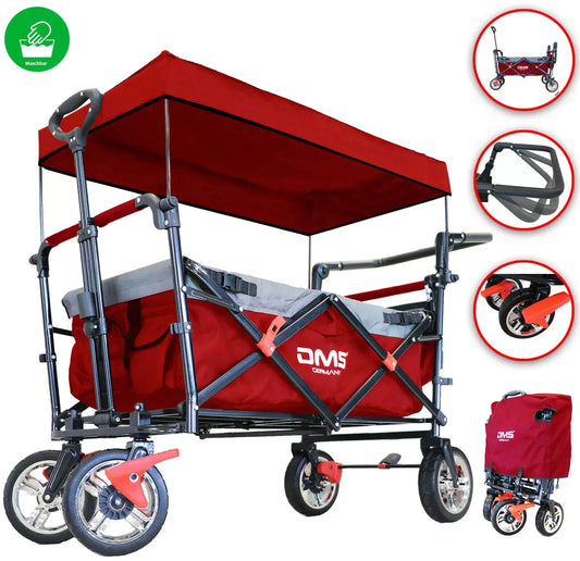 DMS® Bollerwagen Faltbar Dach Handwagen Klappbar Strandwagen Gerätewagen Rot