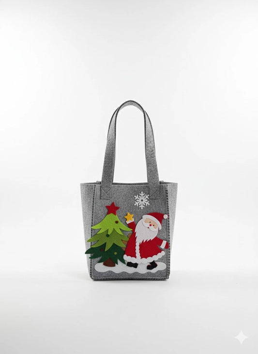 Filztasche Weihnachtsmann Tannenbaum Nikolaus Tasche Grau Geschenkbeutel Deko