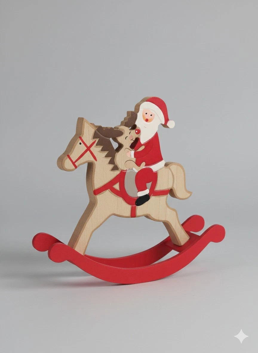 Tischdeko Holz Weihnactsmann Rentier Schaukelpferd Advent Figur Deko