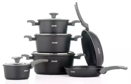 DMS 10 Tlg Kochgeschirr Induktion KochTopf Topfset & Deckel schwarz