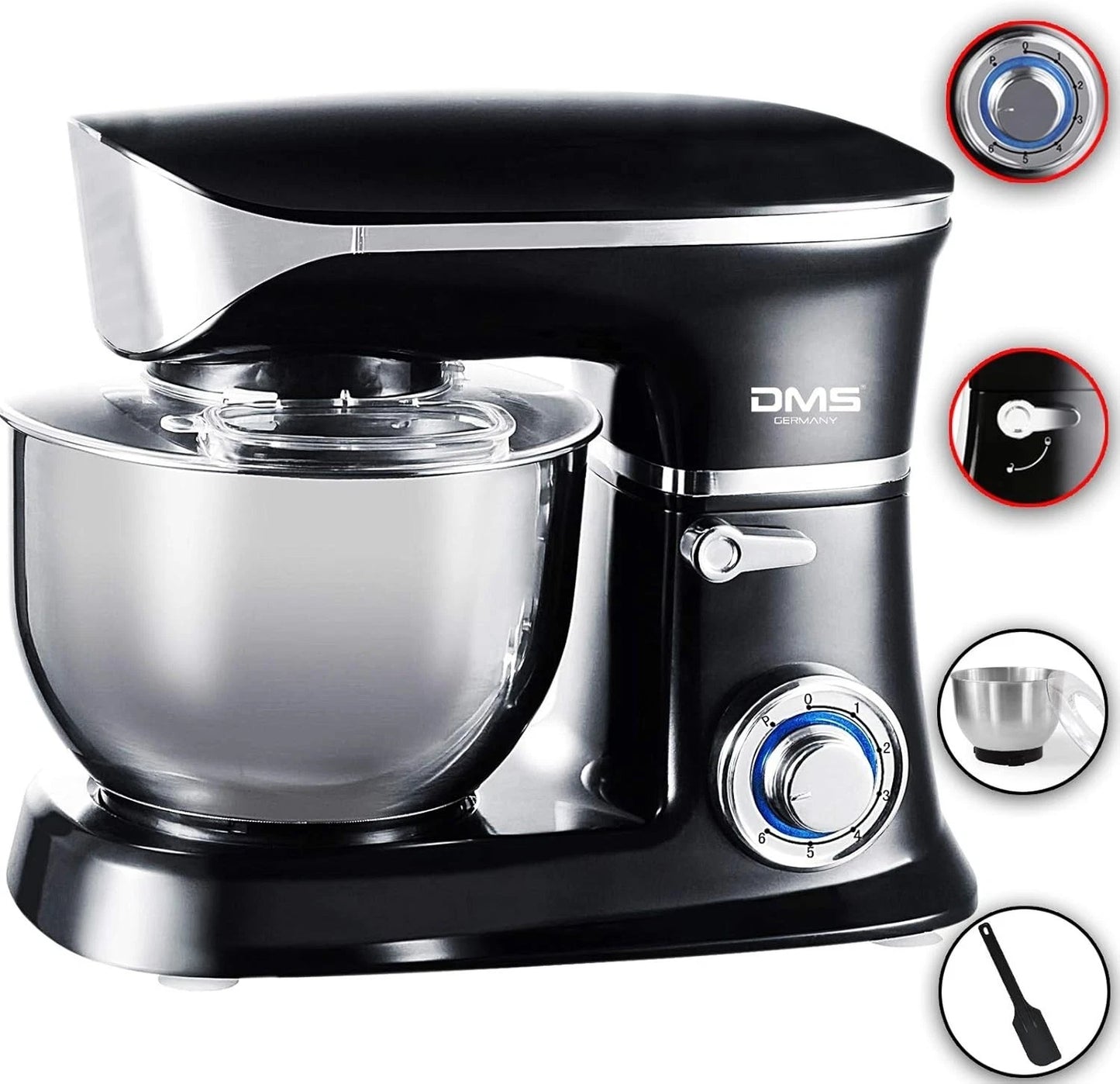 Küchenmaschine DMS KM-1900B 1900W schwarz 6,5L Edelstahlschüssel 6-stufig