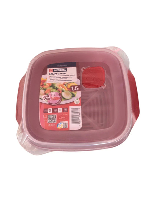Mikrowellen Dampfgarer Hedura Rot 1,5 Liter mit Ventil Dünsteinsatz