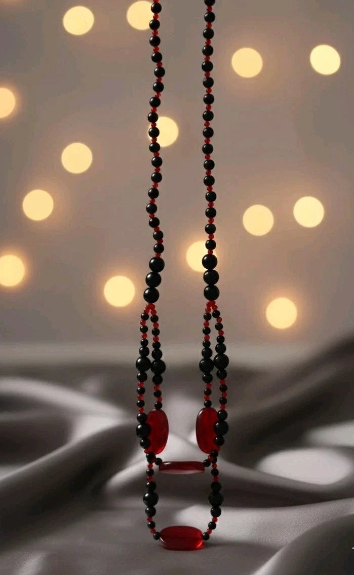 Auffälige Kette Rot Schwarz Perlen & Großen Ovale Elemente Modeschmuck s#20
