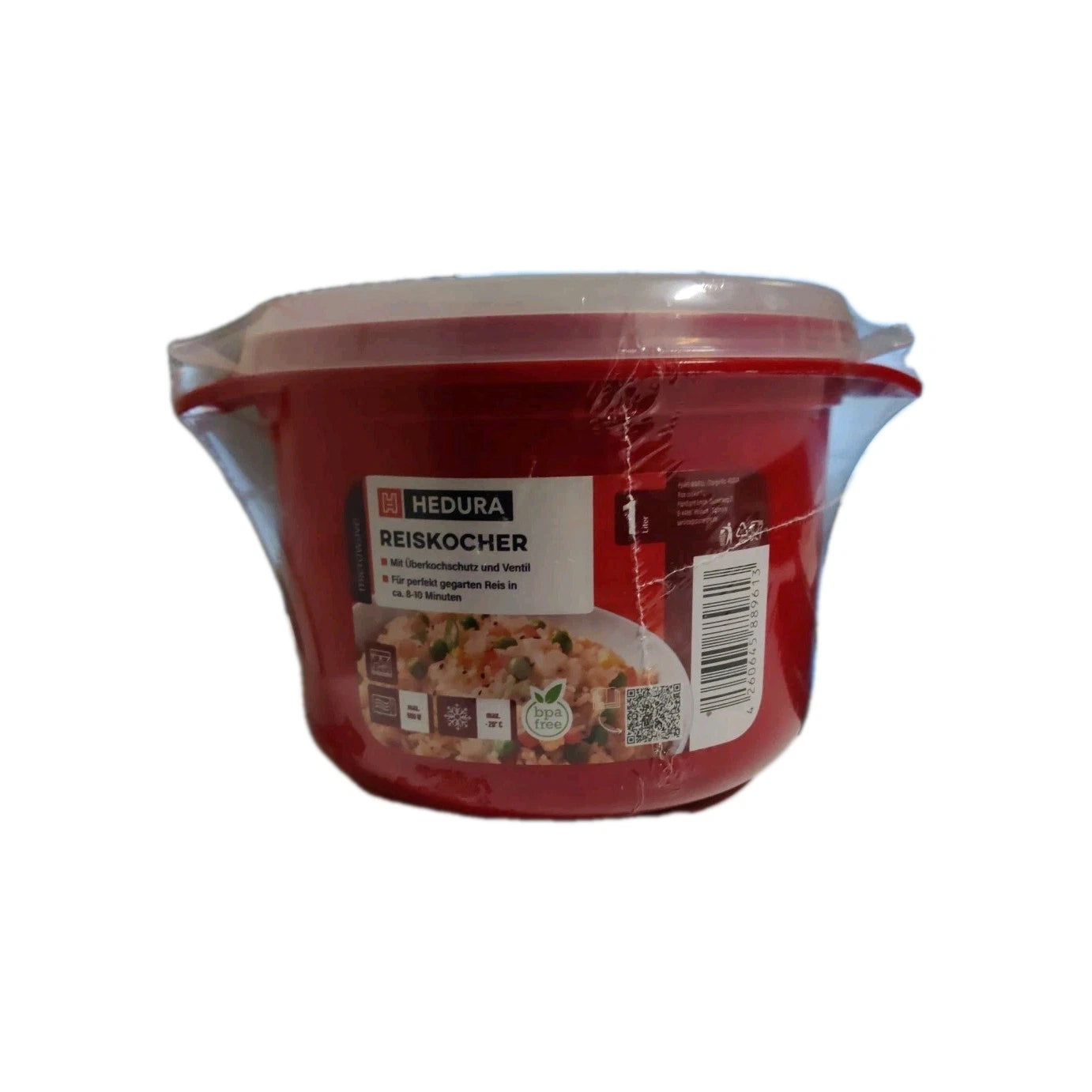 Mikrowellen Reiskocher Rot 1 L Überkochschutz und Ventil Reis Mikrowellenkocher