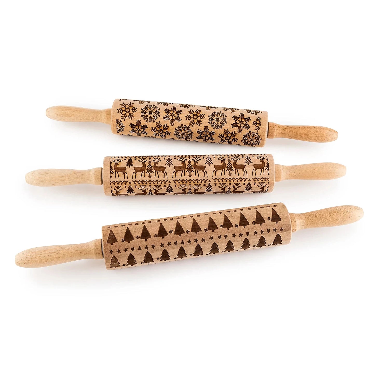 B-Ware Kitchencraft® 3 Nudelhölzer mit Weihnachtsgravur Keksroller Teigroller