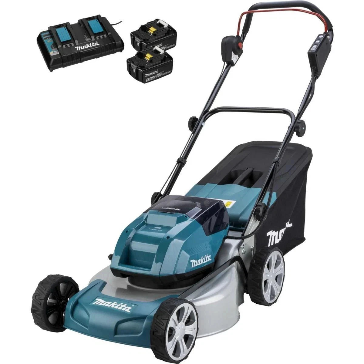 B-Ware Makita DLM463PT2 LXT Akku-Rasenmäher blau/schwarz 2x 18V 60 Liter Fangvolumen UVP:726€