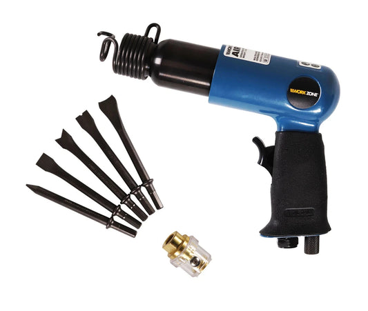 B-Ware Druckluft - Meißelhammer mit 5-teiligem Meißelsatz im WorkZone Koffer + Nebelöl