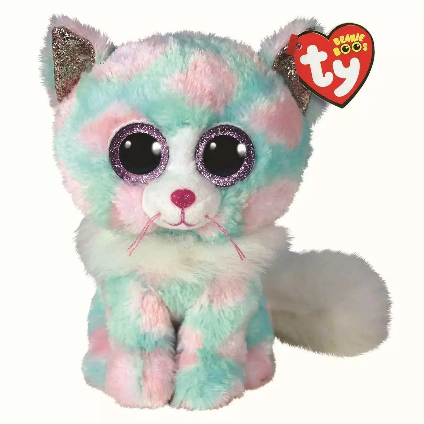 Ty Opal Katze 24 cm - Plüschtier Beanie Boo mit Glitzeraugen - TY Original