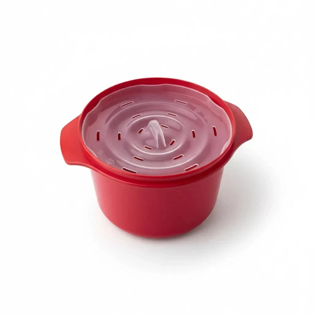 Mikrowellen Reiskocher Rot 1 L Überkochschutz und Ventil Reis Mikrowellenkocher